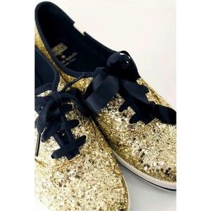 KEDS KATE SPADE SEQUIN GOLD BLACK SNEAKERS SZ 6